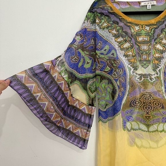 CAbi Women's XS Multi-Colored Silk Long Tunic Sheer Blouse Shift Dress Cover Up - Picture 2 of 5